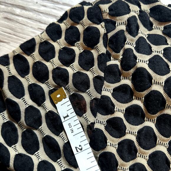 Tianello Laggenlook Dot Tunic Top M Black Tan Textured Knit Asymmetrical Hem - Picture 5 of 10